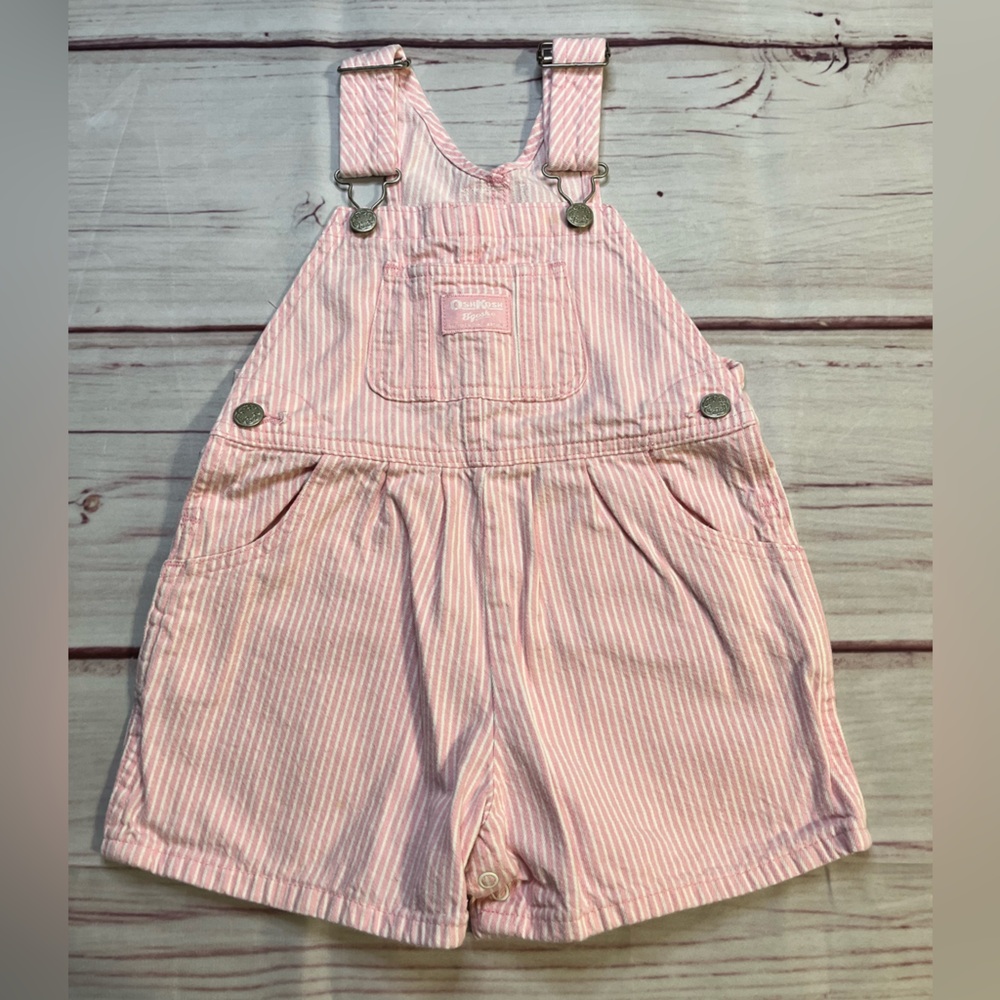 Vintage Oshkosh B’Gosh Girls’ Size 3T Pink and White Striped Overall Shorts